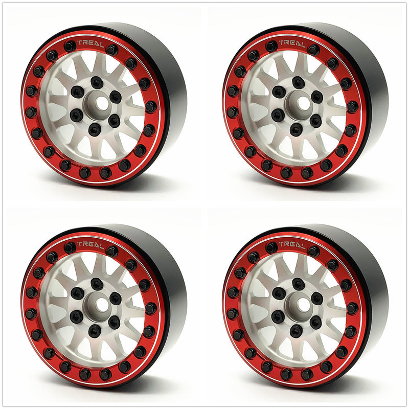 Treal Hobby (X002P1C78L) 1.9" Alloy Beadlock Wheels Silver with Red Ring (4 Pack)