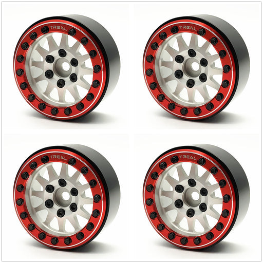 Treal Hobby (X002P1C78L) 1.9" Alloy Beadlock Wheels Silver with Red Ring (4 Pack)