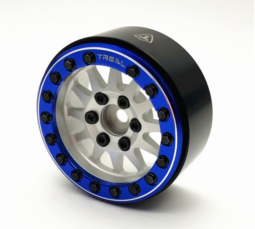 Treal Hobby (X002P1ELU3) 1.9" Alloy Beadlock Wheels Silver with Blue Ring (4 Pack)