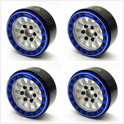 Treal Hobby (X002P1ELU3) 1.9" Alloy Beadlock Wheels Silver with Blue Ring (4 Pack)
