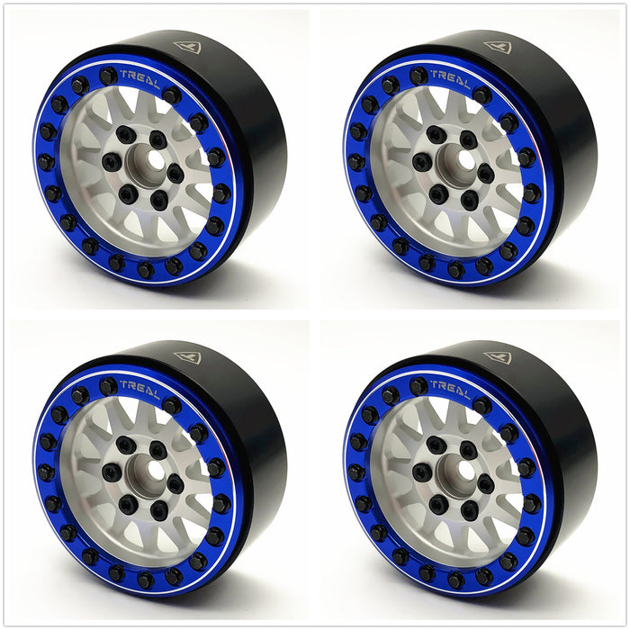 Treal Hobby (X002P1ELU3) 1.9" Alloy Beadlock Wheels Silver with Blue Ring (4 Pack)