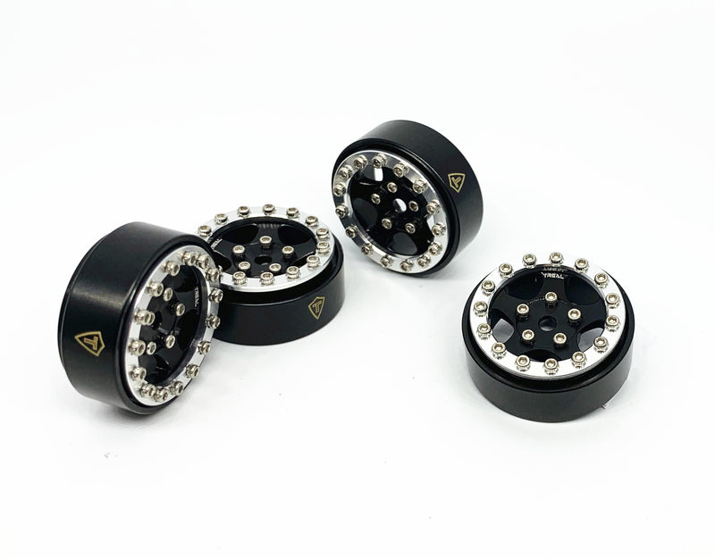 Treal Hobby (X002R9POPT) Black Beadlock Wheels with Silver Rings (22g Brass) for SCX24