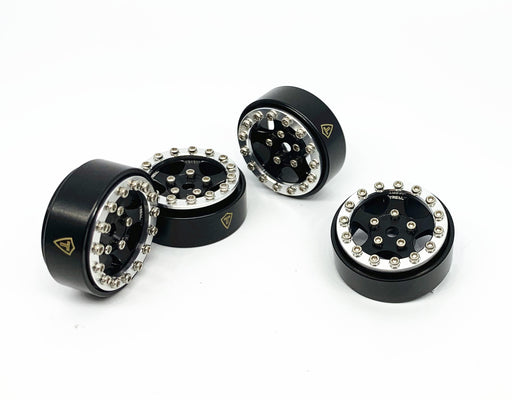 Treal Hobby (X002R9POPT) Black Beadlock Wheels with Silver Rings (22g Brass) for SCX24
