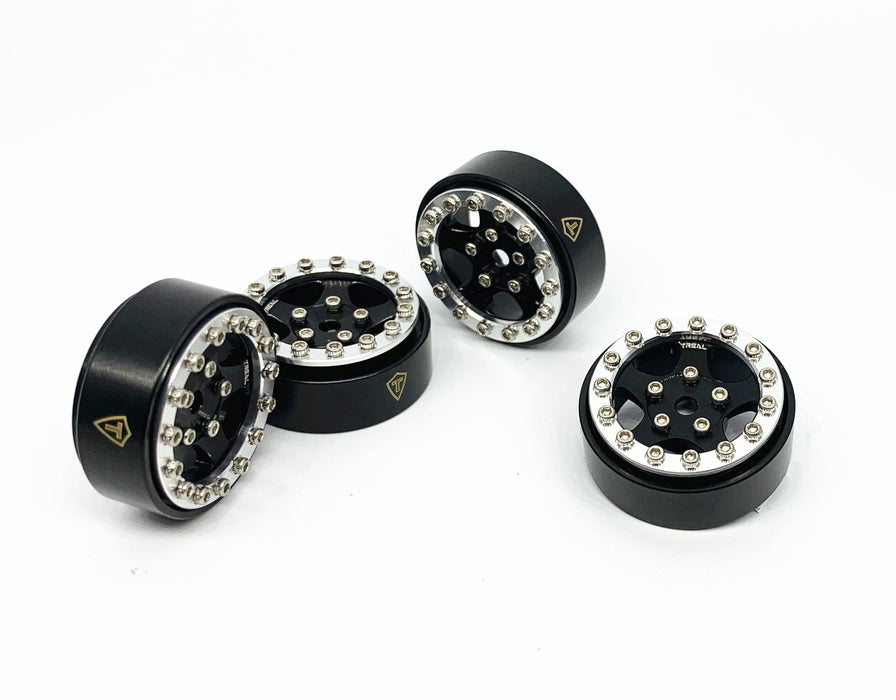 Treal Hobby (X002R9POPT) Black Beadlock Wheels with Silver Rings (22g Brass) for SCX24