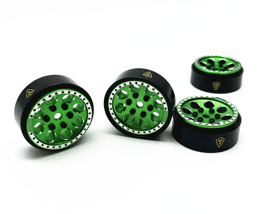 Treal Hobby (X002T7DTWT) Silver 1.0" Beadlock Wheels Green Rings (22g) SCX24 and 1/24 Crawlers 4 Pack