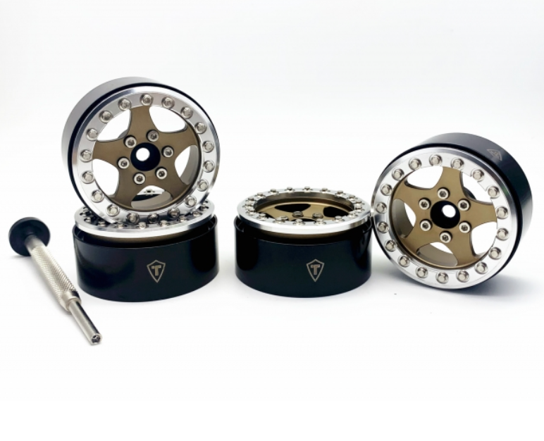 Treal Hobby (X002VQSNFB) 1.9" Silver and Bronze Beadlock Wheels Type E 5 Spoke Set of 4
