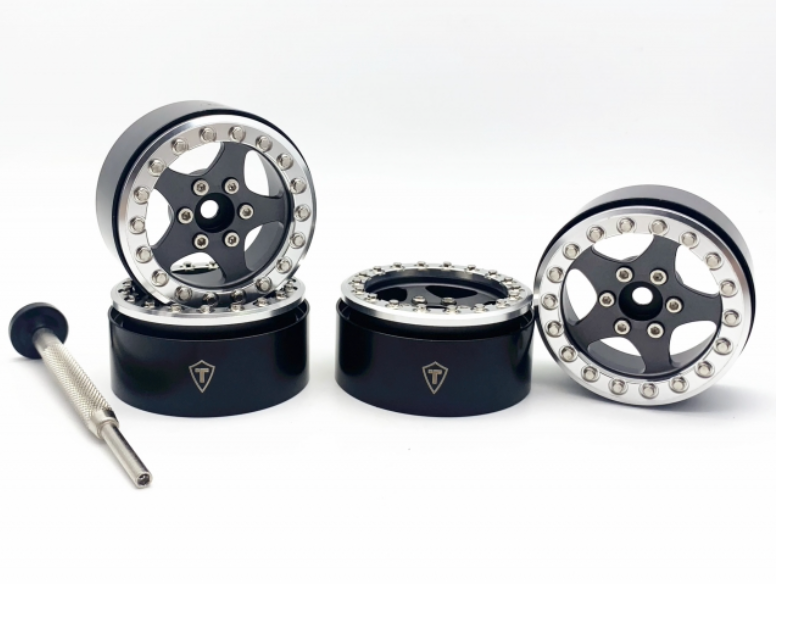 Treal Hobby (X002VQXA3B) 1.9" Silver and Gray Beadlock Wheels Type E 5 Spoke Set of 4