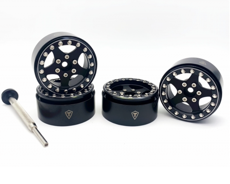 Treal Hobby (X002VQYUYT) 1.9" Black and Black Beadlock Wheels Type E 5 Spoke Set of 4