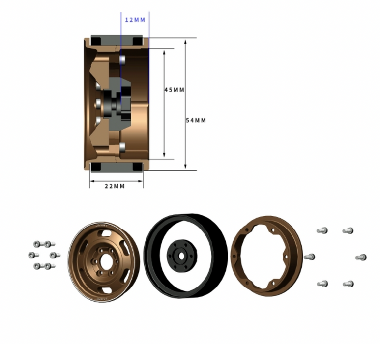 Treal Hobby (X0030DDWE1) 1.9" Copper Beadlock Wheels Type G Slots  Set of 4