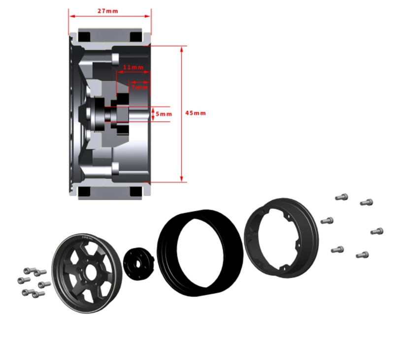 Treal Hobby (X0037KMNKB) 1.9" Gray Concave Six Spoke Beadlock Wheels Set of 4