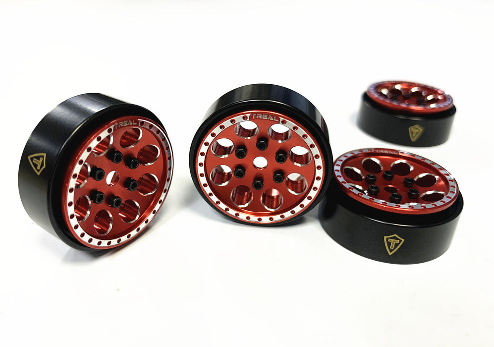 Treal Hobby (X022P8TVPB) 1.0" Red Beadlock Wheels Brass Rings (22g) SCX24 and 1/24 Crawlers 4 Pack