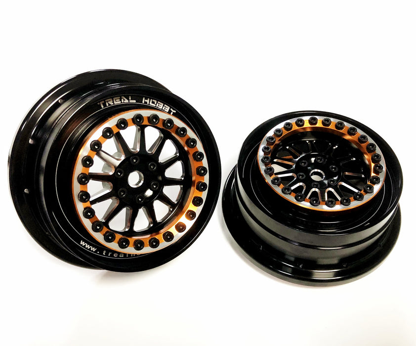 Treal Hobby Aluminum Beadlock Wheels for UDR Hyrax Tires - Orange 1 Pair