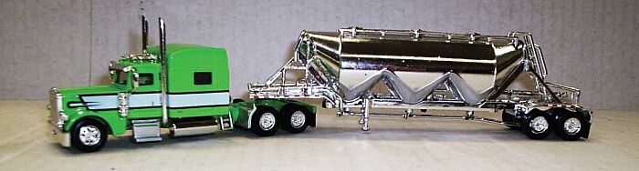 Trucks n Stuff SPEC014 Lime Green 389 Peterbilt with Chrome Pneumatic Bulk Trailer