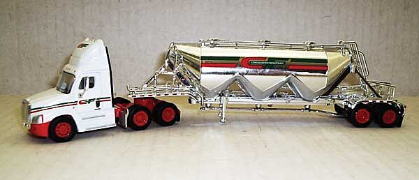 Trucks n Stuff SPEC033 Consolidated Freightways Cascadia Day Cab with Chrome Pneumatic Bulk Trailer