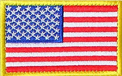US Flag Patch with Yellow Boarder with Loop and Hook Backing  (3"x2")
