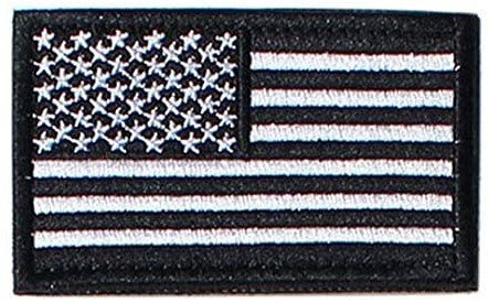 Black and White US Flag with Stars on Left Patch with Loop and Hook Backing (Approximately 3"x2")