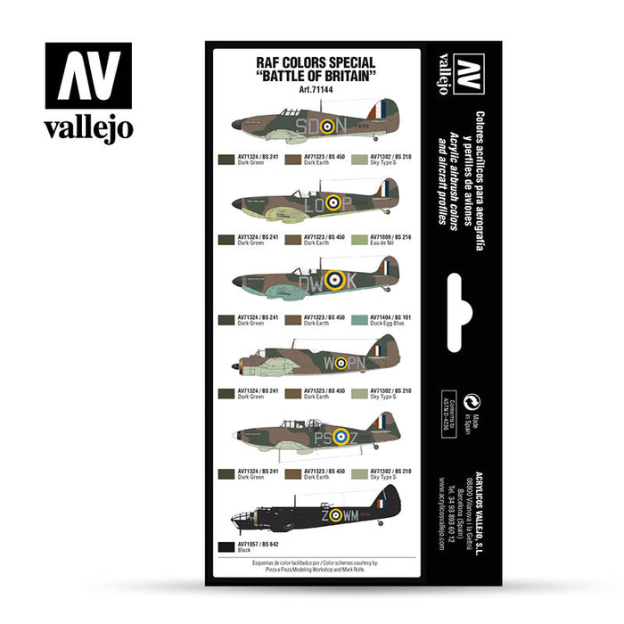 Vallejo 71.144 Model Air Acrylic Airbrush Paint RAF Special Battle of Britain 8 Color Set