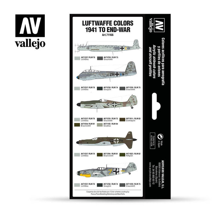 Vallejo 71.166 Model Air Acrylic Airbrush Paint Luftwaffe 1941-45 Colors Set 8