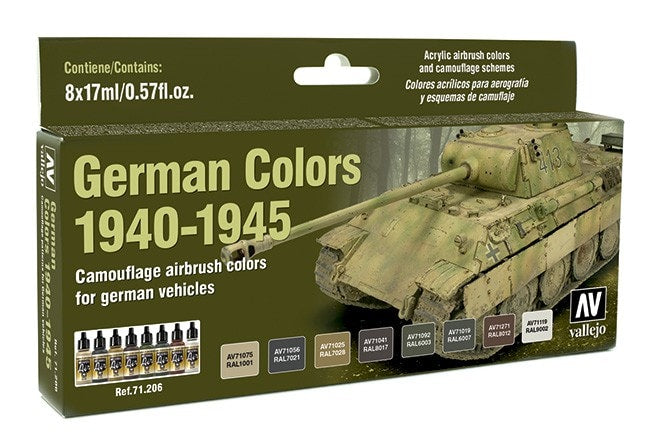 Vallejo 71.206 Model Air Acrylic Airbrush Paint German Vehicle Camo 1940-1945 8 Color Set