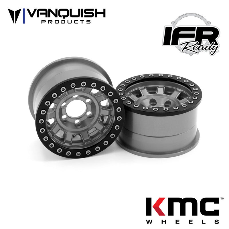 Vanquish Products VPS07782 Grey Anodized KMC KM236 Tank 1.9" Beadlock Crawler Wheels (1 Pair)