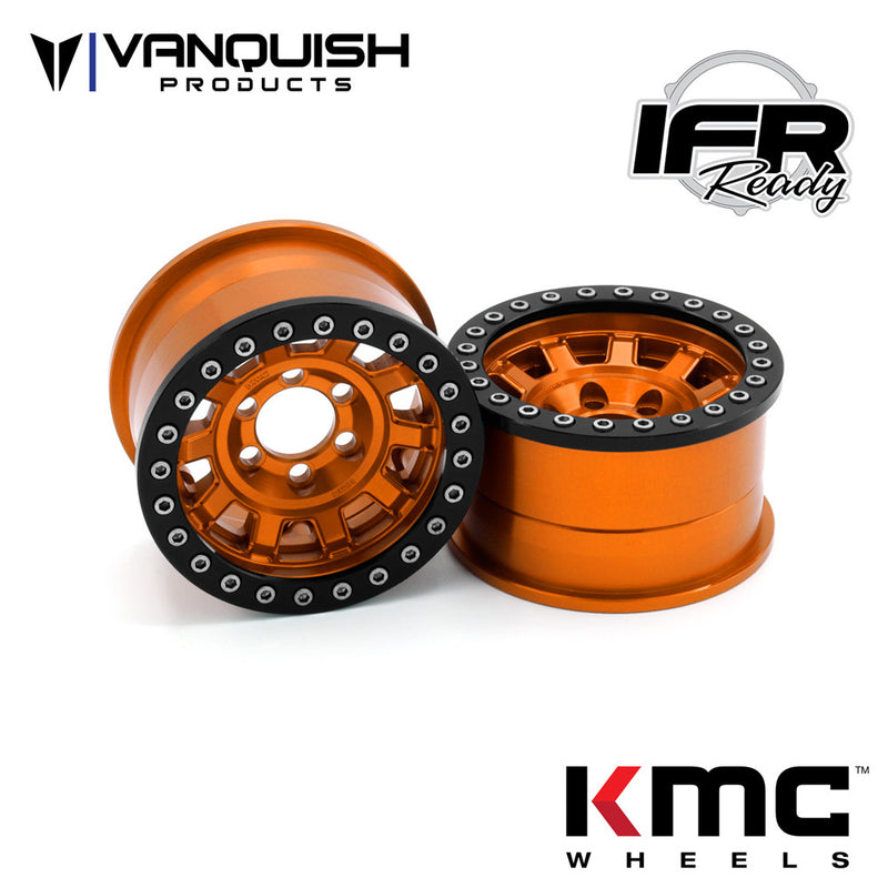 Vanquish Products VPS07785 Orange Anodized KMC KM236 Tank 1.9" Beadlock Crawler Wheels (1 Pair)