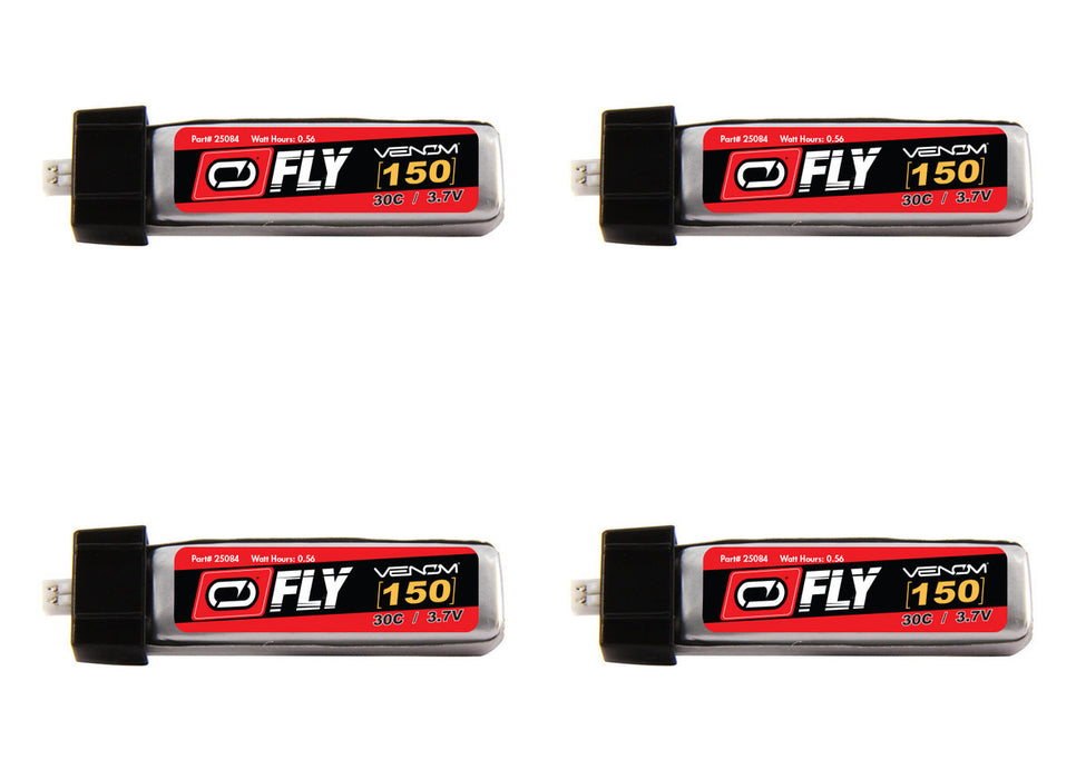 Venom FLY 25084x4 150mAh 1S 3.7V 30C LiPo Battery with JST/MCX 4 Pack