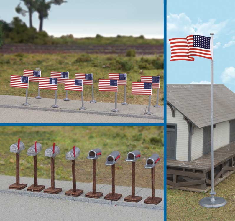 Walthers 949-4171 HO Scale US 48 Star Flags and Mailboxes