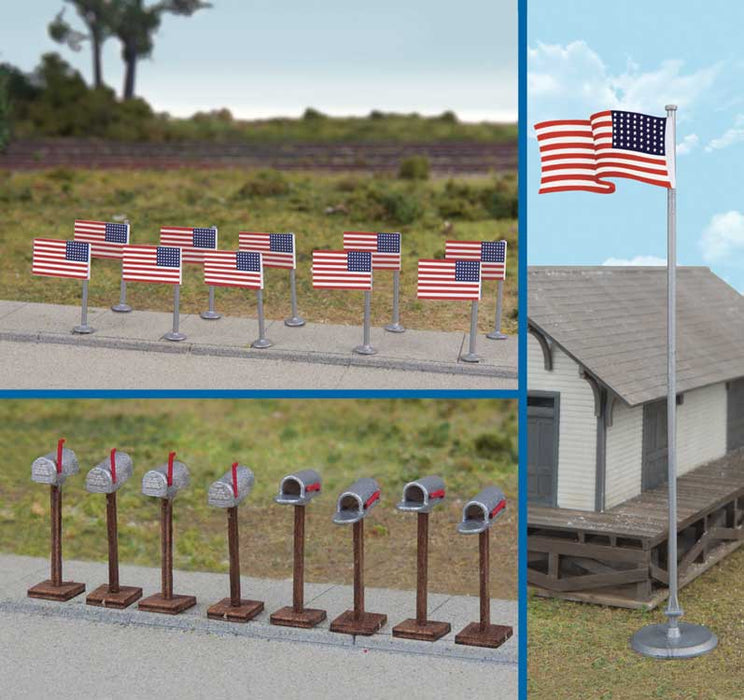 Walthers 949-4171 HO Scale US 48 Star Flags and Mailboxes