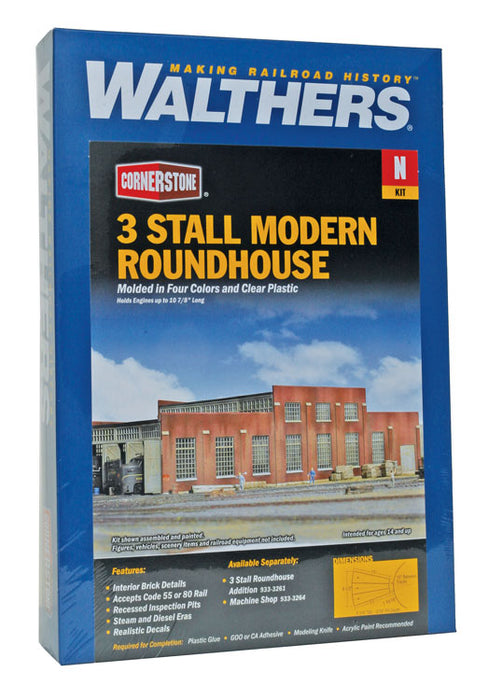 Walthers Cornerstone 933-3260 N Scale 3 Stall Modern Roundhouse Kit