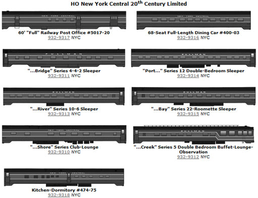 Walthers HO Scale New York Central 1948 20th Century Limited Car Set NOS