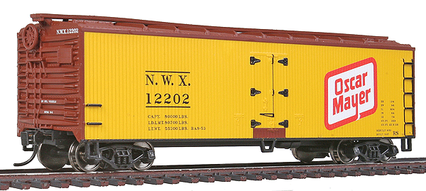 Walthers Mainline 910-3604 HO Scale 40' Double Sheathed Reefer Oscar Meyer NWX 12202 - NOS