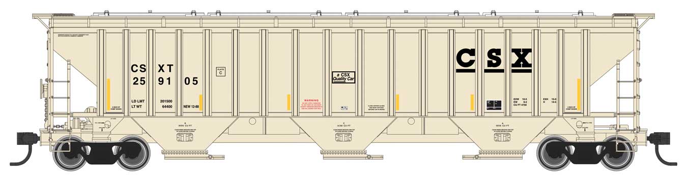 Walthers Mainline 910-49011 HO Scale 57' Trinity 4750 3-Bay Covered Hopper CSX 259536