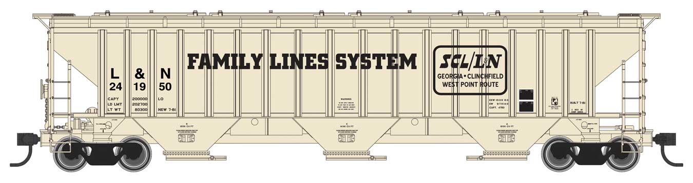 Walthers Mainline 910-49023 HO Scale 57' Trinity 4750 3-Bay Covered Hopper L&N 242114