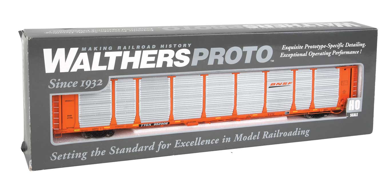 Walthers Proto 920-101347 HO Scale 89' Bi-Level Auto Carrier Orange BNSF 27734 TTGX 952827