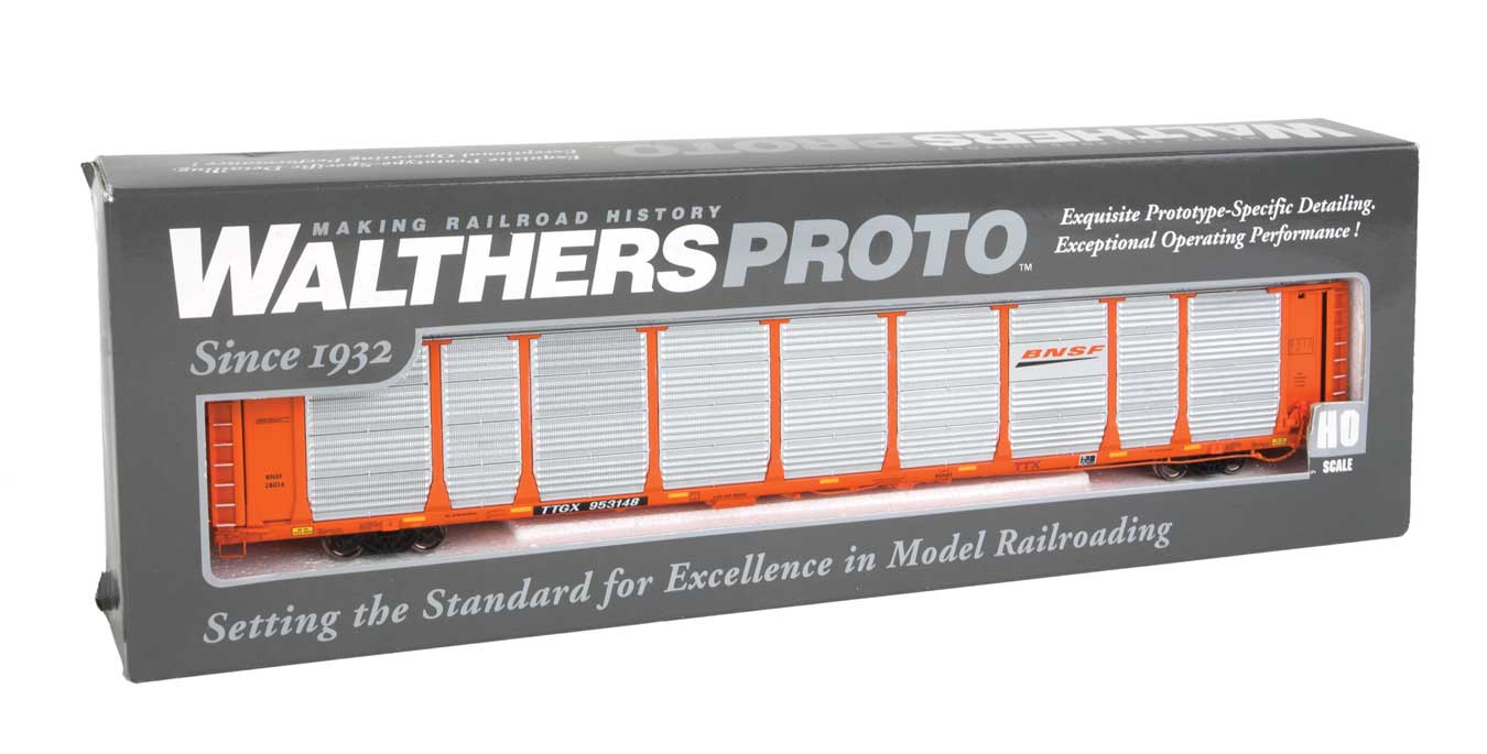 Walthers Proto 920-101349 HO Scale 89' Bi-Level Auto Carrier Orange BNSF 28016 TTGX 953148