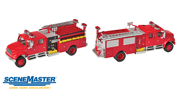 Walthers SceneMaster 949-11841 HO Scale International 4900 Crew Cab Fire Engine Truck - Red