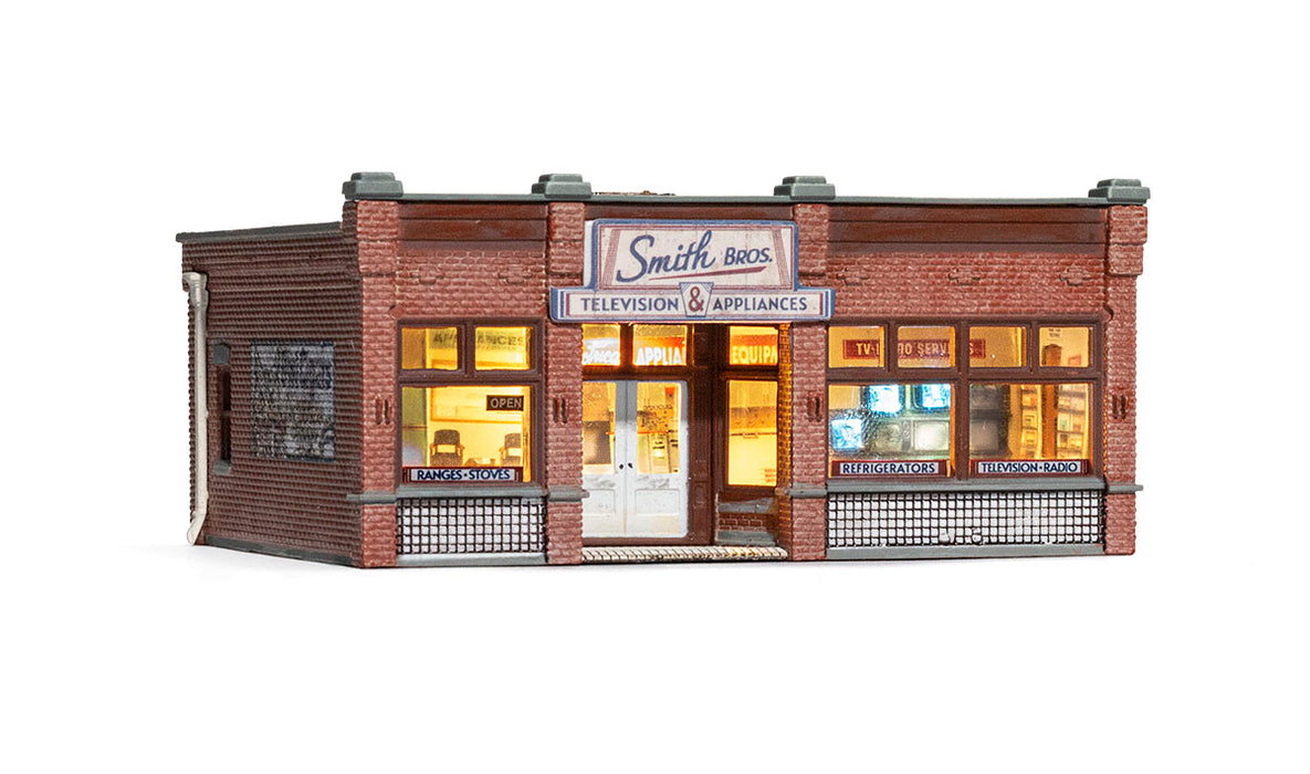 Woodland BR54959 N Scale Built Up Structure Smith Brothers TV & Appliance Store