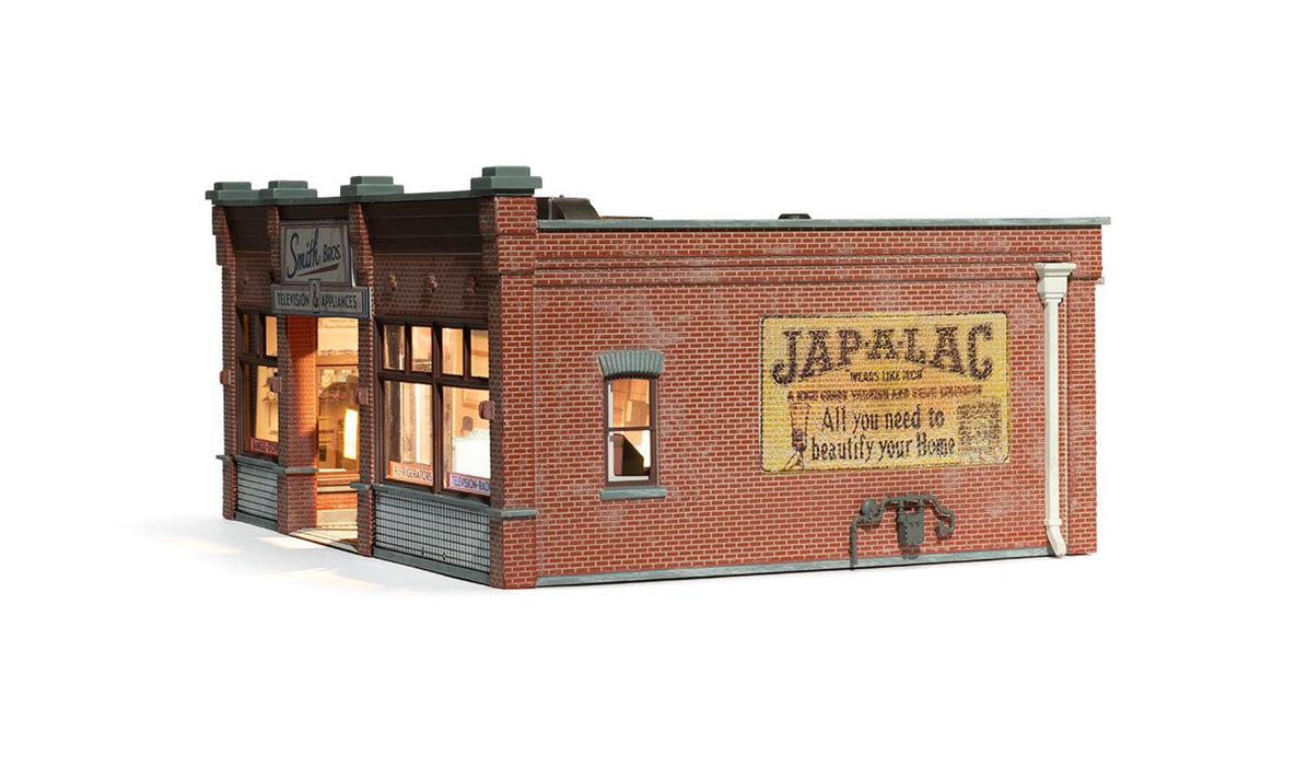 Woodland BR5873 O Scale Built Up Structure Smith Brothers TV & Appliance Store