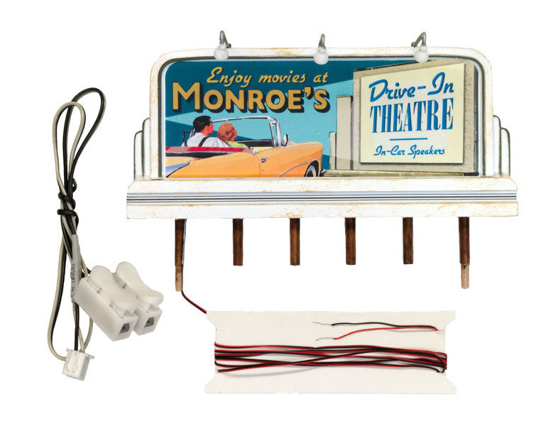 Woodland JP5794 HO Just Plug Lighted Billboard Monroe's Drive In Theater