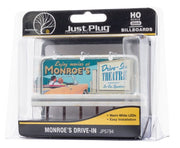 Woodland JP5794 HO Just Plug Lighted Billboard Monroe's Drive In Theater