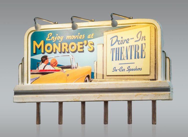 Woodland JP5794 HO Just Plug Lighted Billboard Monroe's Drive In Theater