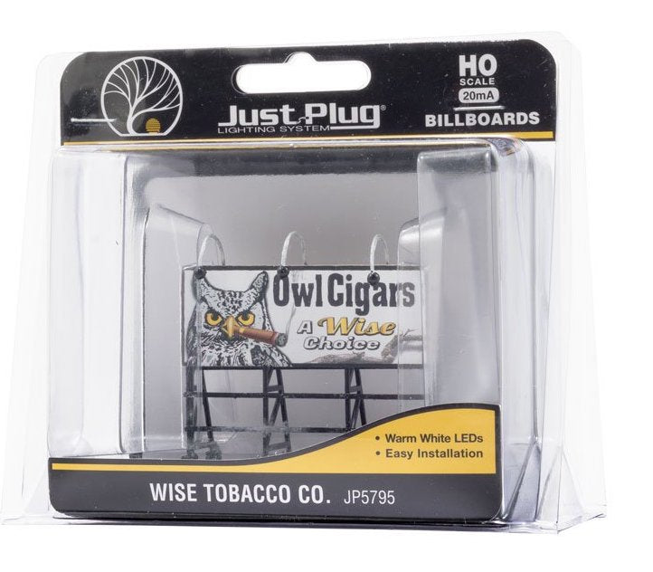 Woodland JP5795 HO Just Plug Lighted Billboard Wise Tabacco