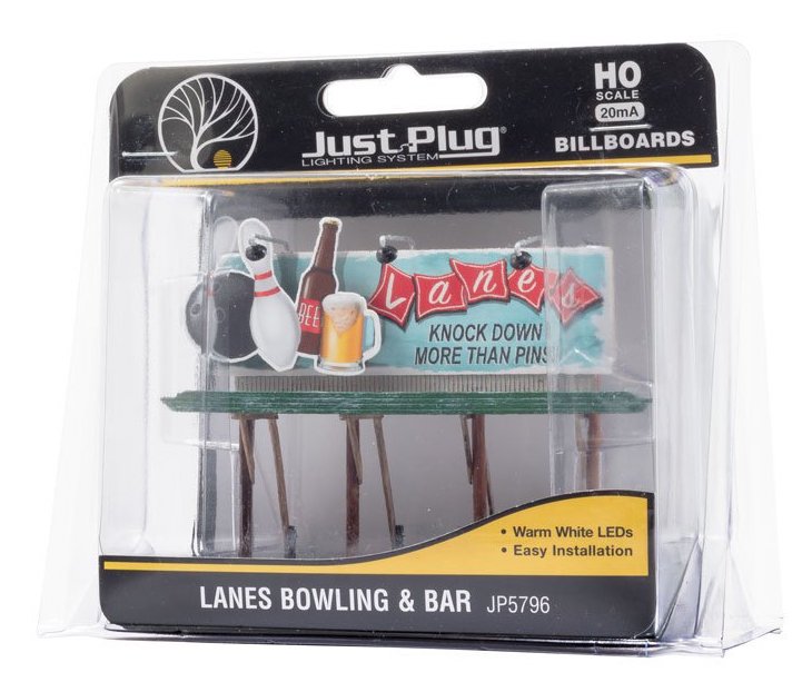 Woodland JP5796 HO Just Plug Lighted Billboard Lanes Bowling