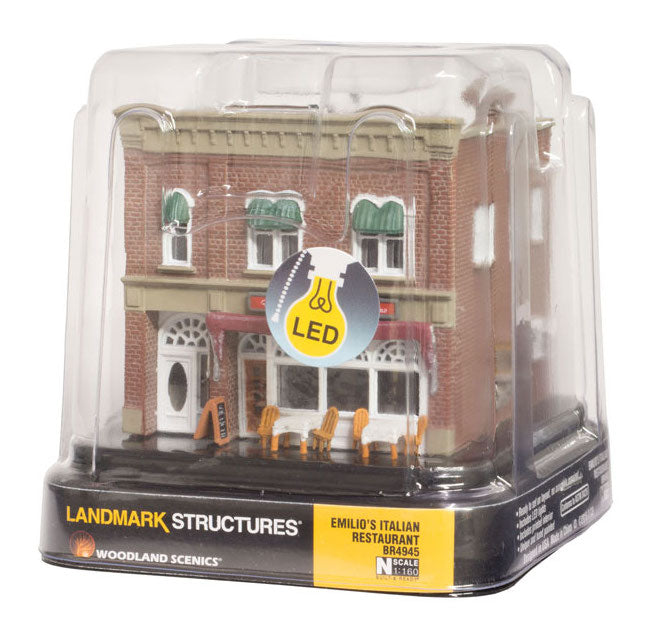 Woodland Scenics BR4945 N Scale Built Up Structure - Emilio's Italian Restaurant with LED Lighting