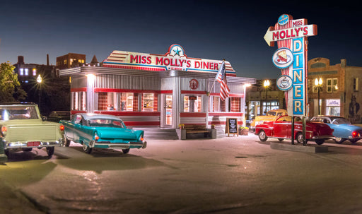 Woodland Scenics BR4956 N Scale Built Up Structure - Miss Molly's Diner with LED Lighting