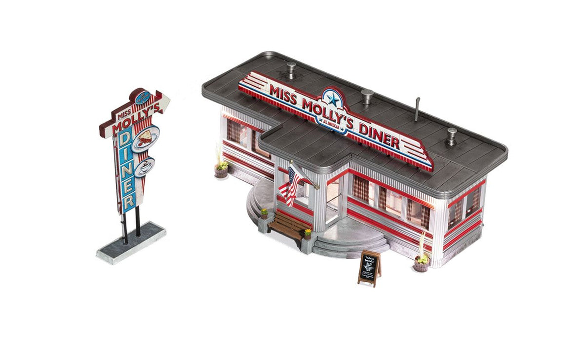 Woodland Scenics BR5066 HO Scale Built Up Structure - Miss Molly's Diner with LED Lighting