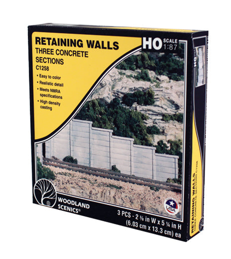 Woodland Scenics C1258 HO Scale Retaining Wall - Concrete (3-Pack)
