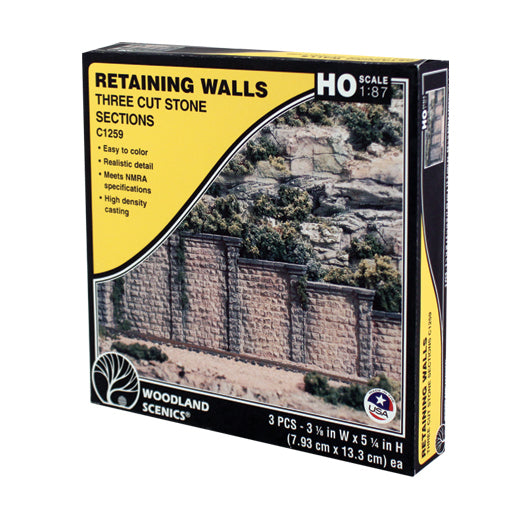 Woodland Scenics C1259 HO Scale Retaining Wall - Cut Stone (3-Pack)