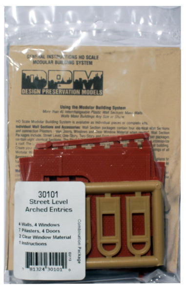 Woodland Scenics DPM 30101 HO Scale Street Level Wall Sections - Arched Entry Door 4-Pack