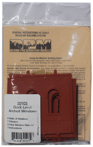 Woodland Scenics DPM 30103 HO Scale Dock Level Wall Sections - Arched Windows 4-Pack